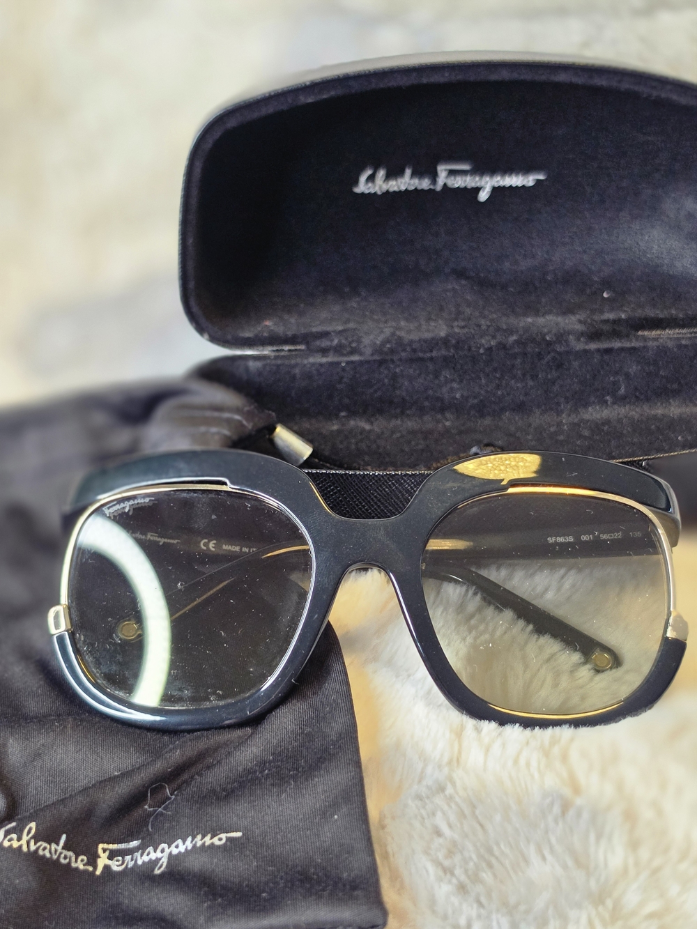Salvatore Ferragamo Women’s Black and Gold Sunglasses